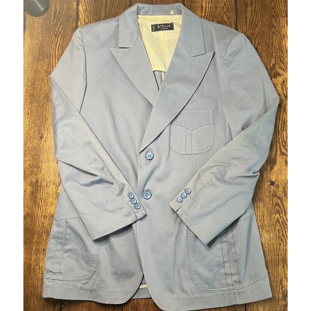 Vintage 70s Blazer 42R Jacket Mens Leisure Suit Sport Coat Light Blue B Teller